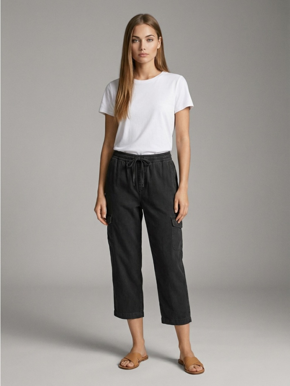 🌻Coldwater Creek Black Linen Blend Wide Leg Patch Pocket Casual Pants Size M